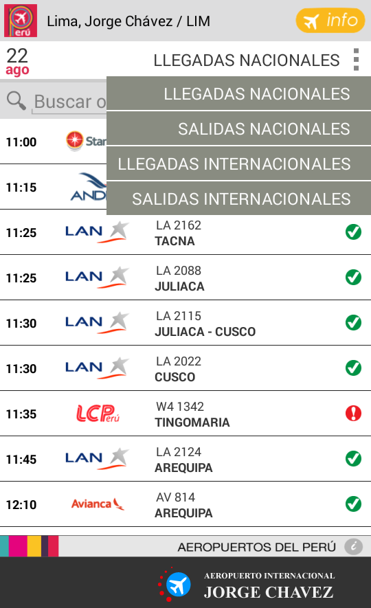 Aeropuertos del Perú App / Menu despegable - Android
