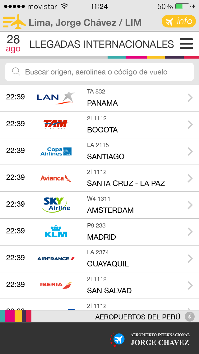 Aeropuertos del Perú App / Menu Despegable - iPhone